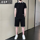 吉普（JEEP）运动休闲套装男士夏季薄款冰丝t恤短袖短裤两件套polo衫帅气百搭 白色9863(一套) M