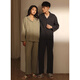 American retainers 2025 Spring and Autumn Couple Pajamas Women's New Long Sleeve Cardigan Casual Stripe Men's Home Clothing Set Women's Style-6172 Black M