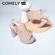 康莉（COMELY）商场同款高跟凉鞋女25年夏季防水台鱼嘴凉鞋罗马凉鞋 金色 36