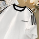 7 high-quality three-bar splicing short-sleeved boys summer trendy brand heavy small neckline half-sleeved tops wear large size clothes T-shirt LJWP-T92 black XL [125-145Jin [Jin equals 0.5 kg]]