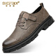 Shefeidi Light Luxury High-End Brand Herrenschuhe 2025 New Hollow atmable Hole Schuhe lässige Lederschuhe Britische Arbeitsschuhe Herren High-End-Khaki (Lochgesicht) 40