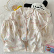 S.sofea Cloud Cotte Pajama для женщин Лето-розовый кошка мультфильм с короткими рукавами с тремя частями.