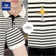 ROMON striped shirt men's short-sleeved polo shirt slim ice silk T-shirt summer long-sleeved shirt trendy short-sleeved T-shirt men's 5012 black 3XL