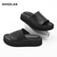 Shigelan 2025 Nouvelles sandales d'été en cuir authentique pour chaussures de plage pour femmes avec des flops antidérapants épaisses et une apparence élevée, noir 36 (petite taille)