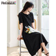 Robe Pincai pour femmes French Hepburn Style Robe noire haut de gamme A-line manche courte robe longue p52q069