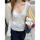 Jingpufei Koreaner V-Ausschnitt Sonnenschutzmittel T-Shirt Frauen Langarm Slim T-Shirt Unterwäsche Spitze Sling White 15567# s