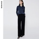 MOMANCE basic wide-leg pants, triacetate, commuting, drape and crisp, pockets, high-waisted, straight-leg pants, black L