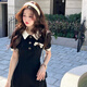 Miao Yijia Vestido negro Falda de mujeres Summer 2025 NUEVA SUMER SUMERA POLO PURO ACADE PURE ACADEMY PEMEMENTO PELEMENTO POTIMO VESTO NEGRO Tamaño solo [recomendado 120 Jin [Jin equivale a 0.5 kg]]]