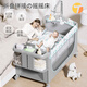 Trimigo（泰美高）婴儿床带尿布台折叠拼接婴儿摇摇床移动新生儿床游戏围栏多功能床 【自然树叶】1.1米升级款万向轮 可移动婴儿拼接大床婴儿折叠床