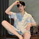 雅鹿冰丝睡衣男士2025新款夏季短袖短裤薄款青少年夏天男款家居服套装 195#[双短] XL 码建议体重12014c