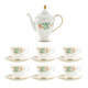 Jingqiu underglaze color high-end water set Jingdezhen high temperature bone china tea set water cup kettle complete set household gift box underglaze color flowery water set 13 pieces