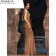 Ayubujie Yintong beautiful evening dress for women 2025 light luxury niche banquet temperament host shiny fish tail skirt piece wine piece champagne golden fish tail long P S