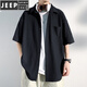 Jeep Spirit Summer New Ice Seide dünne Kurzarmhemd Herren Paar Lose großer großer Farbe Casual Trendy Brand Hemd Jacke C844 Schwarz XL