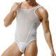 Men's black silk vest jumpsuit single thong mesh translucent sexy jumpsuit bottoming underwear for men black M