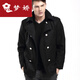 Mengjiao men's retro wool wool jacket slim double-breasted wool coat trendy thickened warm men's short jacket winter black M