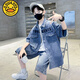 G.Duckkids Little Yellow Duck Boy Sommer Denim Set 2025 Neue Stil mit mittlerer und großer Kinder Sommer Kinder hübsches kurzärmelige Sport-Strickjacke TZK677-Blue-Anzug 120 Empfohlene Höhe 140-150 cm