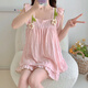 Pushui Fangfang Summer Summer con almohadilla de pecho Pajamas de estilo princesa Set dulce y linda ropa para casa HDS-9930# Color de albaricoque 175 L