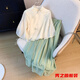 Fan Zhesha's new Chinese style Hanfu stand-up collar tilt placket short-sleeved embroidered top improved the national style skirt suit cool temperament 1043 green + 12161 brown M