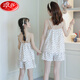 Langsha (Langsha) Pajamas de niñas, Padre-Spender Stafts Starts Swits Sweet Summer Algodón de algodón delgada Big Boy Girl Princess [gasa de algodón puro] LD11301# Milk Apricot Color M 8 Tamaño [Altura sugerida 95-105C]