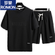 Romon Casual Sports-Anzug Herrenmodemarke Ice Silk T-Shirt Dünne Shorts Großgröße Kurzschlärme gut ausgetauscht mit zweiteiligen Set-TZ829 Khaki [Top + Hosen] 2xl empfohlen 145-165jin [Jin gleich 0,5 kg]