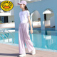 
G.DUCKKIDS little yellow duck girl summer suit children's short-sleeved pants fashionable medium-large children's summer suit casual girl fashion 9889 white + 15106 purple [set] 160 cm
