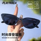 PLAYPANDA欧美ins猫眼墨镜女款感辣妹方圆脸窄框太阳眼镜 白框灰片