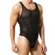 Men's black silk vest jumpsuit single thong mesh translucent sexy jumpsuit bottoming underwear for men black M