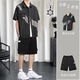 S.SOFEA summer short-sleeved work suit three-piece set for male students versatile handsome shirt suit three-piece set 1283 black + work suit shorts + T-shirt XS