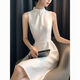 
Pierre cardin French high-end exquisite temperament celebrity goddess style formal occasion dignified and atmospheric white dress summer white dress XL 115-125