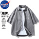 NASA MARVEL短袖衬衫男夏季衬衣外套翻领麂皮绒宽松潮牌休闲上衣 黑色 L
