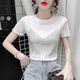 DWRW Chic Short Top pour les femmes en été 2025 Nouveau Iron Diamond Temperament noir Tempilement mince Niche T-shirt à manches courtes 1098 Black M 80-100