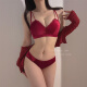 法式丝绒性感红色本命年内衣女小胸聚拢无钢圈舒适保暖文胸罩套装 香槟(套装) MX694 70A 32B(通杯)