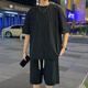 Bunte Edelsteins Sommer Neue American Casual Sports Set Herren zweier Kurzarmshorts cool und hübscher Kleidung 2025 2546-826 Schwarzer Set M ca.