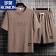 Romon Casual Sports-Anzug Herrenmodemarke Ice Silk T-Shirt Dünne Shorts Großgröße Kurzschlärme gut ausgetauscht mit zweiteiligen Set-TZ829 Khaki [Top + Hosen] 2xl empfohlen 145-165jin [Jin gleich 0,5 kg]