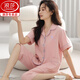 Langsha (langsha) 100% pure cotton pajamas for women in summer short-sleeved cropped pants large-size cardigan for middle-aged and young ladies suits for outdoor wear home clothes n9896 short-sleeved cropped pants cardigan 3XL (160-180Jin [Jin equals 0.5 kg])