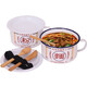 Old-fashioned enamel bowl student dormitory instant noodle bowl thickened extra large capacity household retro style rice bowl with lid and handle noodle activist 1 piece 1600ml