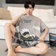 Jóvenes palabras de amor Pajamas Hombres de verano Algodón corto puro pantalones cortos de manga corta Cartoon estudiante de algodón completo de algodón delgada de verano Conjunto de ropa WB1504 XL 130-155Jin [Jin iguala 0.5 kg]