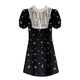 Yunli [3891 colecciones] Gran tamaño MM de encaje MM empalmado Vestido floral negro francés para mujeres Xia Hepburn Black L Recomendado [100-120Jin [Jin equivale a 0.5 kg]]]