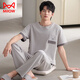 MiiOW Herren-Pyjama, Sommer, neue coole Baumwolle, Rundhalsausschnitt, kurzärmelige Hose, Jugend, koreanischer Stil, lässige, lockere Heimkleidung, kann draußen getragen werden 12014 L