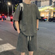 Bunte Edelsteins Sommer Neue American Casual Sports Set Herren zweier Kurzarmshorts cool und hübscher Kleidung 2025 2546-826 Schwarzer Set M ca.