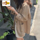 初径2025新款棉麻小西装外套女春秋新款韩版宽松休闲亚麻薄款西服复古 驼色 S