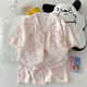 S.sofea Cloud Cotte Pajama для женщин Лето-розовый кошка мультфильм с короткими рукавами с тремя частями.