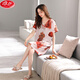 Langsha Summer Seiden Nachtkleid für Frauen Sommer Kurzarm Seiden Frauen junger sexy Kurzrock für Seiden-Pyjamas 2025 Neues S-T1105 Weiße Blume V-Rack M geeignet für Gewicht 80-100jin [Jin entspricht 0,5 kg]
