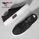 Sieben Wolf -Männerschuhe Sommer 2025 Neue Brettschuhe Herren -Leinwandschuhe Dicke Sohle atmungsaktive Männer lässige Schuhe Vielseitige Männerschuhe flache Schuhe schwarz [atmungsaktives Stil] 42 (260 mm) [Standard Lederschuhgröße]