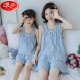 Langsha (Langsha) Pajamas de niñas, Padre-Spender Stafts Starts Swits Sweet Summer Algodón de algodón delgada Big Boy Girl Princess [gasa de algodón puro] LD11301# Milk Apricot Color M 8 Tamaño [Altura sugerida 95-105C]