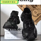 No. 1 Feng Summer Avistable 45 Zapatos para hombres de gran tamaño Flying Mesh Un pie Socadas Lazy Zapatos gruesos Suela Daddy Black Elastic 9909 All Black 43