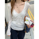 Jingpufei Koreaner V-Ausschnitt Sonnenschutzmittel T-Shirt Frauen Langarm Slim T-Shirt Unterwäsche Spitze Sling White 15567# s