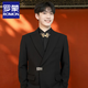 ROMON national fashion high-end handsome suit suit new Chinese tunic suit men's engagement wedding banquet small suit black jacket + pants XL (recommended 155-170 Jin Jin equals 0.5 kg)