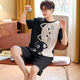 瓦菲莎睡衣男夏季棉质短袖薄款加大码卡通青少年男士家居服套装夏天 短袖1098懒熊 M [小]]建议身高155CM左右，体