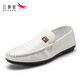 Red Dragonfly Spring 2025 new Doudou shoes men's leather shoes Korean version driving shoes lazy shoes social trend casual men's shoes white 9880 44 recommended to take a larger size